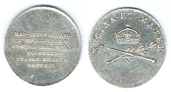 SZAIVERT RDR ÖSTERREICH LEOPOLD  II. MARIA LUDOVICA PRAG KRÖNUNG JETON AR 1791   
