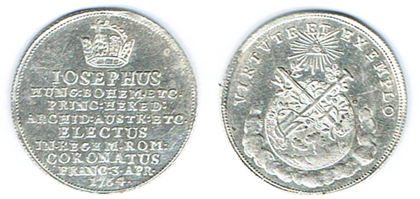  SZAIVERT RDR ÖSTERREICH JOSEPH II. FRANKFURT KRÖNUNG JETON AR 1764   