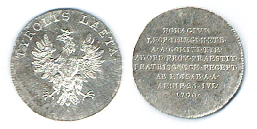  SZAIVERT RDR ÖSTERREICH LEOPOLD  II. JETON AR 1790 HULDIGUNG DER TIROLER STÄNDE   