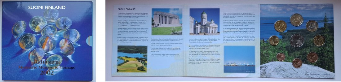  Finnland Kursmünzsatz 2002 mit Medaille in Stempelglanz   
