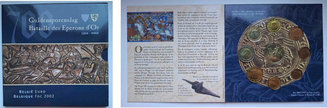  Belgien Kursmünzsatz 2002 Bataille des Eperons d'Or in Stempelglanz   