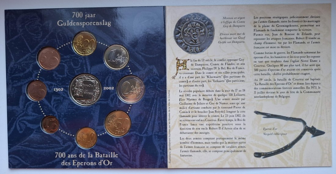  Belgien Kursmünzsatz 2002 Bataille des Eperons d'Or in Stempelglanz   