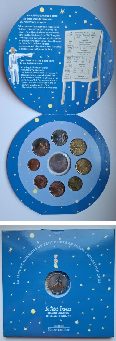  Frankreich Kursmünzsatz 2002 mit Medaille Le Petit Prince Stempelglanz   