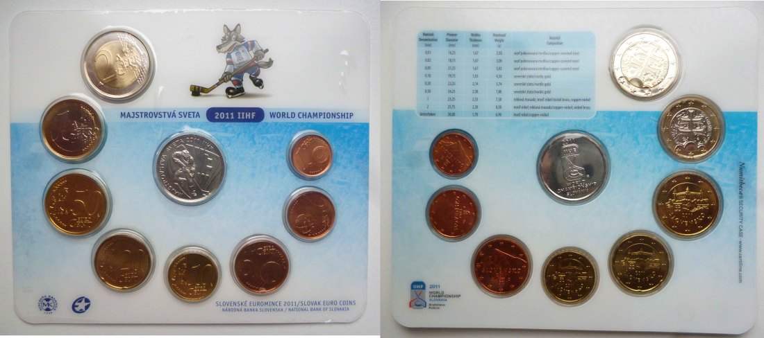  Slowakei Kursmünzsatz 2011 Eishockey in Stempelglanz   