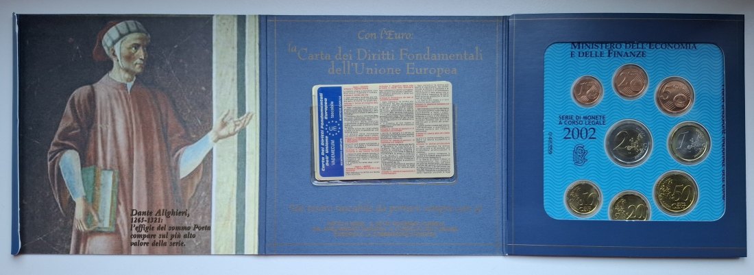  Italien Kursmünzsatz 2002 Dante Aligherie in Stempelglanz   