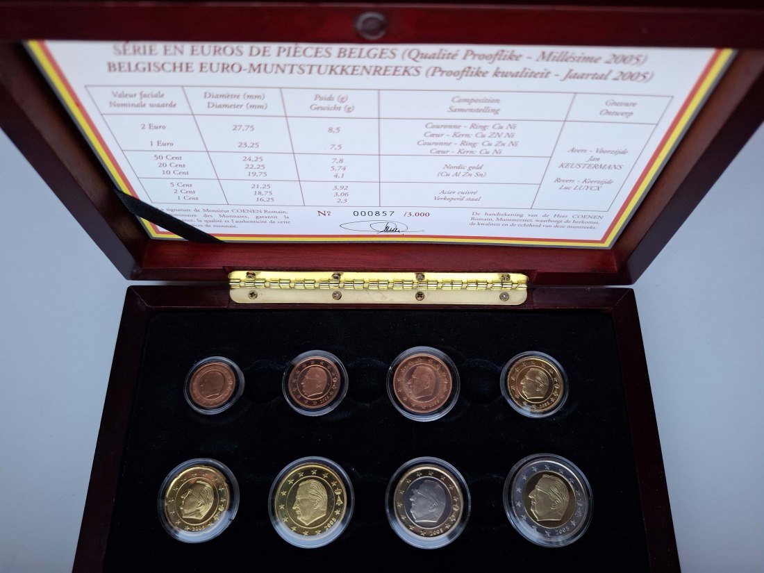  Belgien Kursmünzsatz 2005 in Polierte Platte mit Zertifikat   