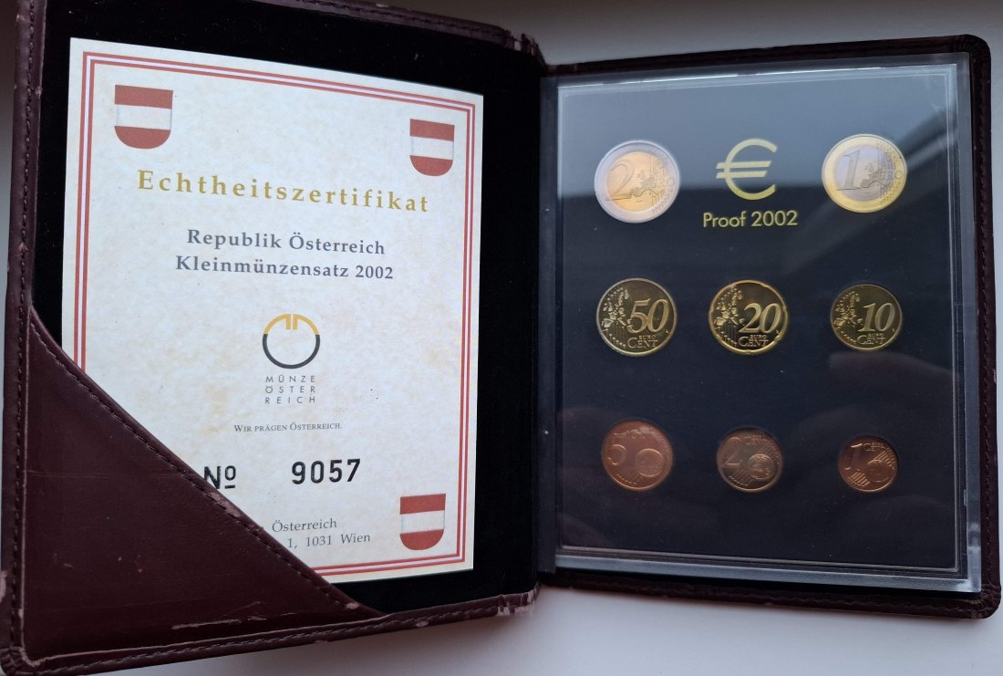  Österreich Kursmünzsatz 2002 in Polierte Platte mit Zertifikat   