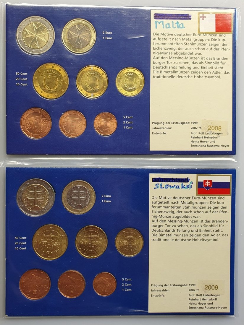  Malta 2008 Slowakei 2009 2 x Euro KMS Nominalwert zusammen 7,76 Euro   