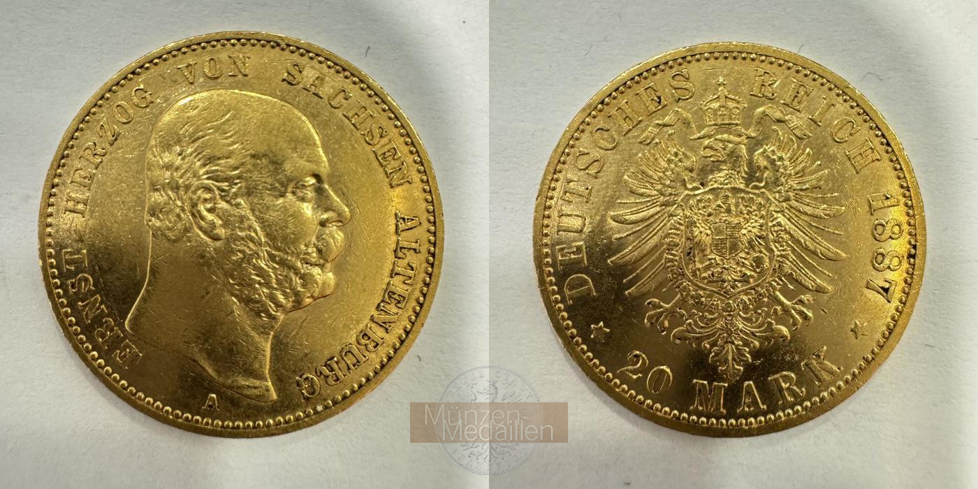  Deutsches Kaiserreich, Sachsen-Altenburg. 20 Mark 1887 A  MM-Frankfurt  Feingold: 7,17g   