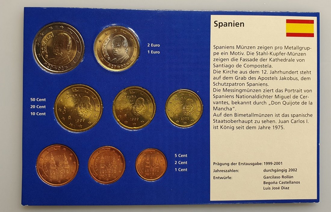  Spanien Euro Kursmünzen Satz KMS verschiedene Jahrgänge Nominalwert 3,88 Euro   