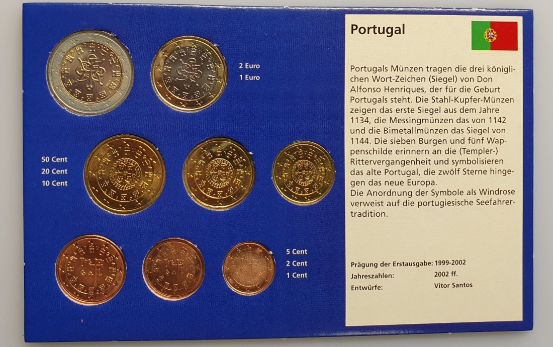 Portugal Euro Kursmünzen Satz KMS 2002 Nominalwert 3,88 Euro