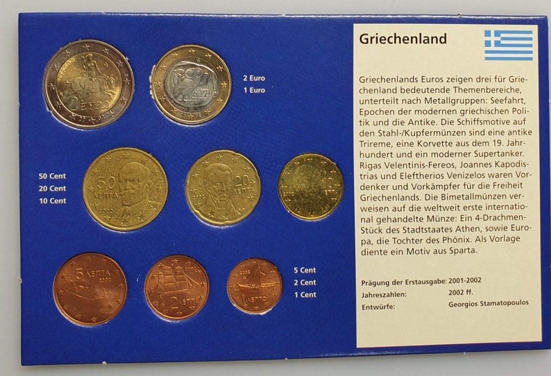  Griechenland Euro Kursmünzen Satz KMS 2002 Nominalwert 3,88 Euro   
