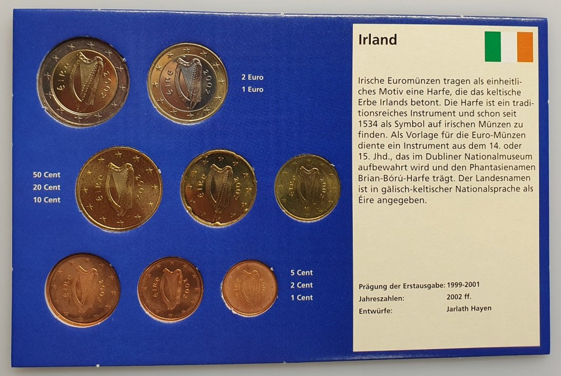 Irland Euro Kursmünzen Satz KMS 2002 Nominalwert 3,88 Euro