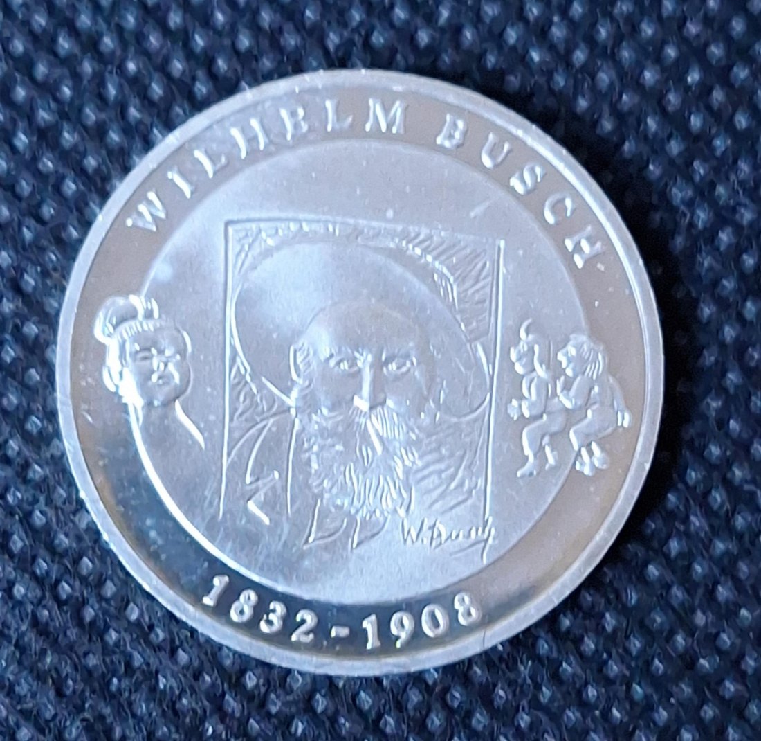  Silbermünze: BRD, 10 Euro 2007 D, Wilhelm Busch, 16,65 g Feingewicht   