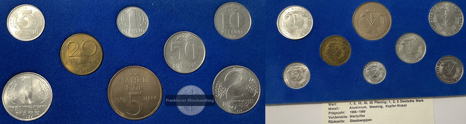  DDR Kurssatz 1956-1969 1 Pfennig - 5 Mark  FM-Frankfurt   