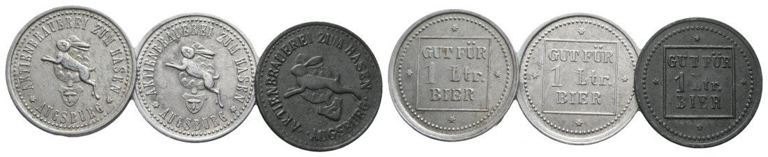  Bayern, Augsburg, Aktienbrauerei zum Hasen vorm, Gut für 1 Ltr. Bier (3 Marken); Menzel 905   