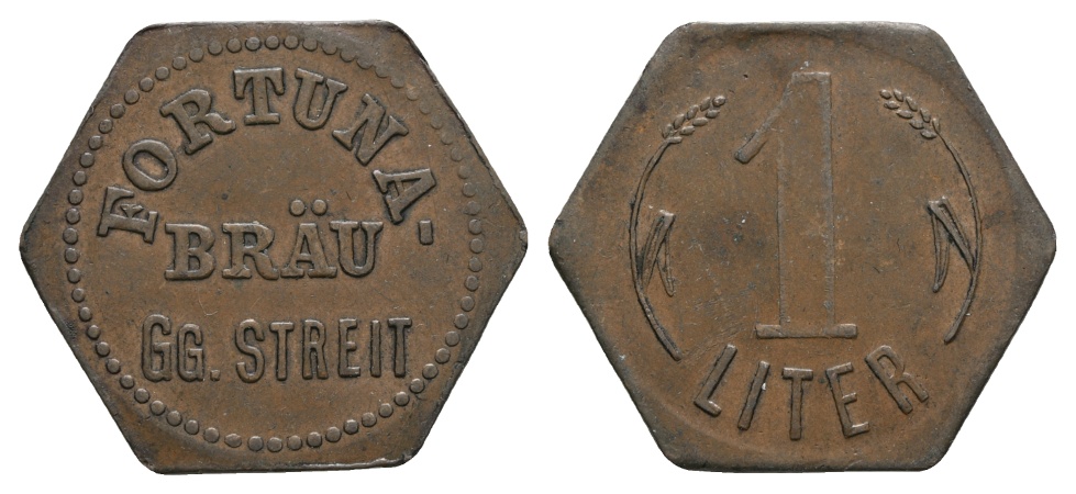  Bayern, Augsburg; Fortuna-Bräu GG. Streit, 1 Liter; Menzel 969.3   
