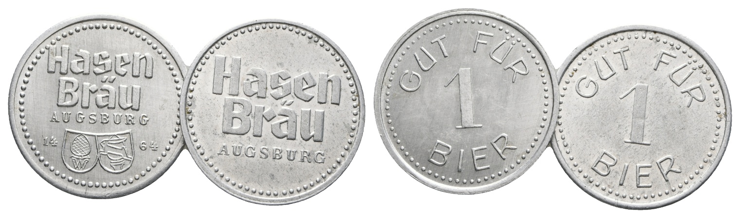  Bayern, Augsburg Hasen Bräu, Gut für 1 Bier (2 Marken); Menzel 986.1/986.2   