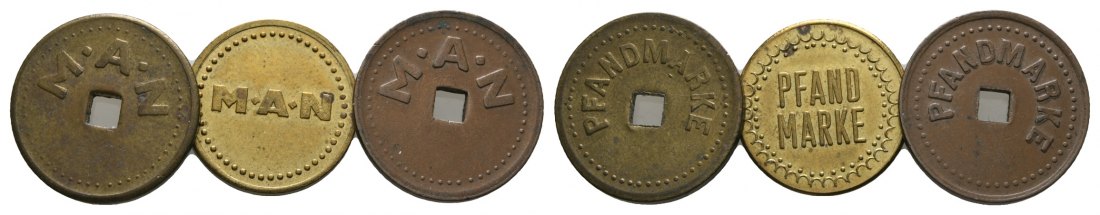 Bayern, Augsburg; M.A.N., Pfandmarken (3 Stück); Menzel 1032.1 bis 1032.3   