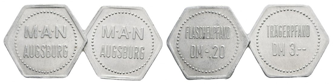  Bayern; Augsburg M.A.N., Flaschenpfand  DM -.20 / Trägerpfand DM 3.-- ; Menzel 1033.1/2 (2 Stück)   