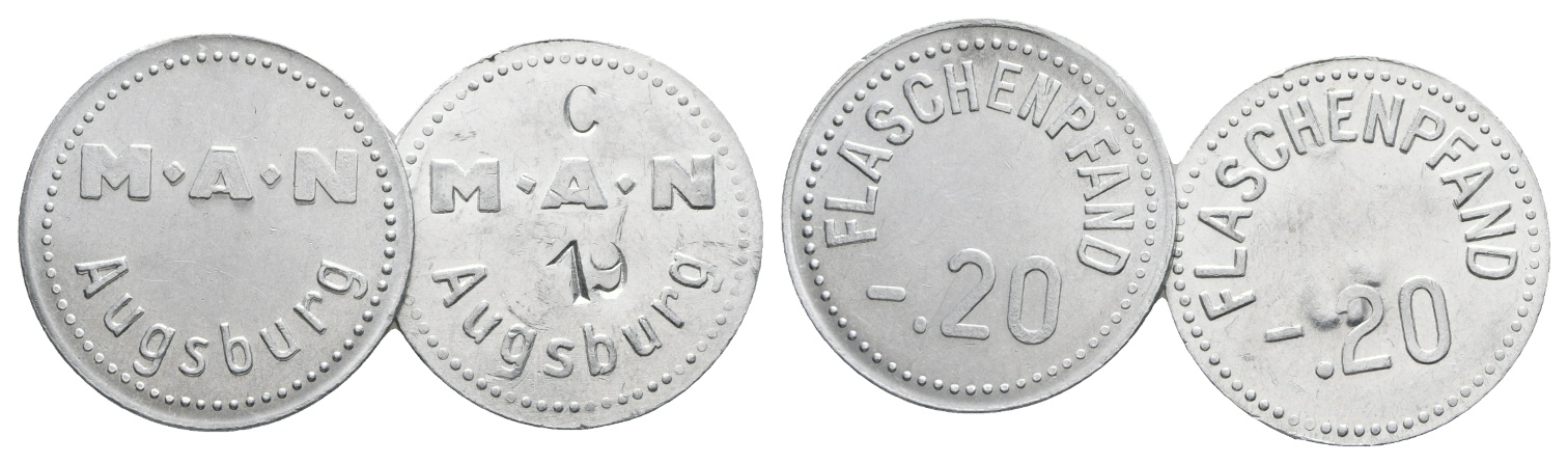  Bayern; Augsburg M.A.N., Flaschenpfand  DM -.20; Menzel 1034.1/2 (2 Stück)   