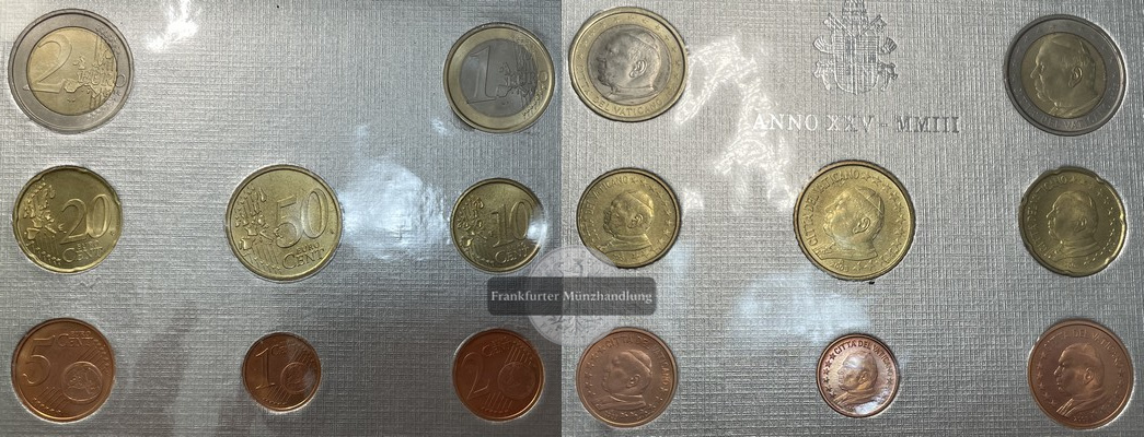 Vatikan    Euro-Kursmünzensatz   2003  Pontifakt von Papst Johannes Paul II (8 Münzen) FM-Frankfurt   