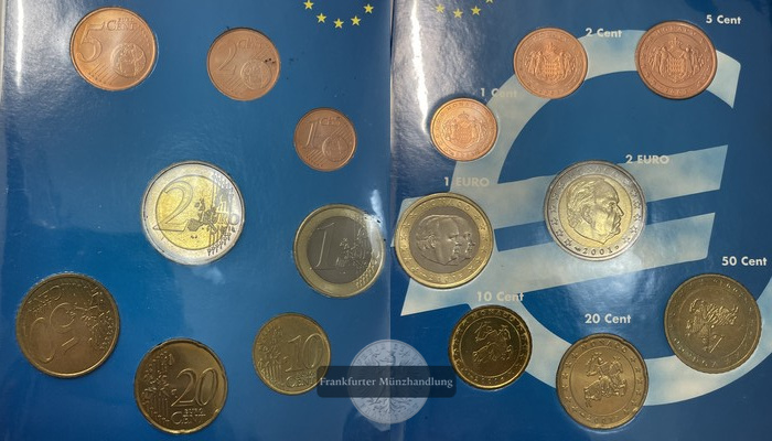  Monaco. Euro Set Kursmünzensatz Euro 2001 FM-Frankfurt   