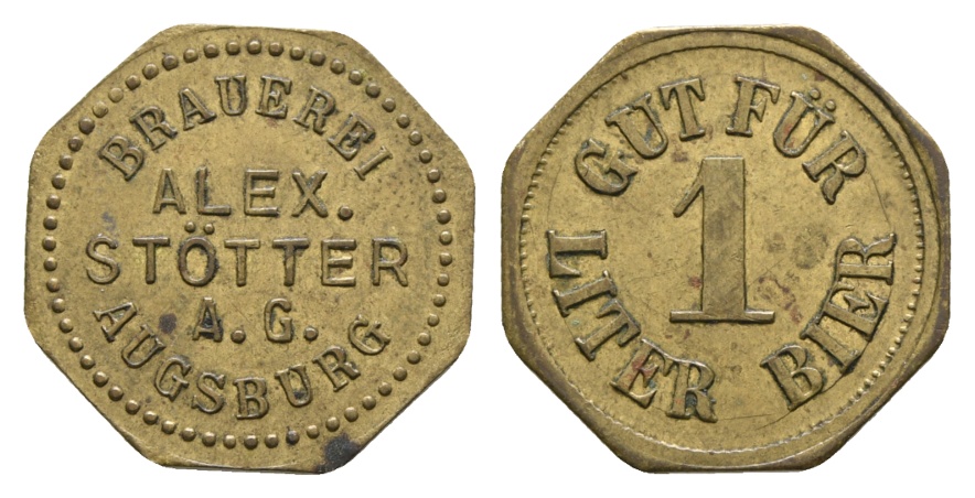  Bayern; Augsburg Brauerei Alex. Stötter A.G., Gut für 1 Liter Bier; Menzel 926.1   