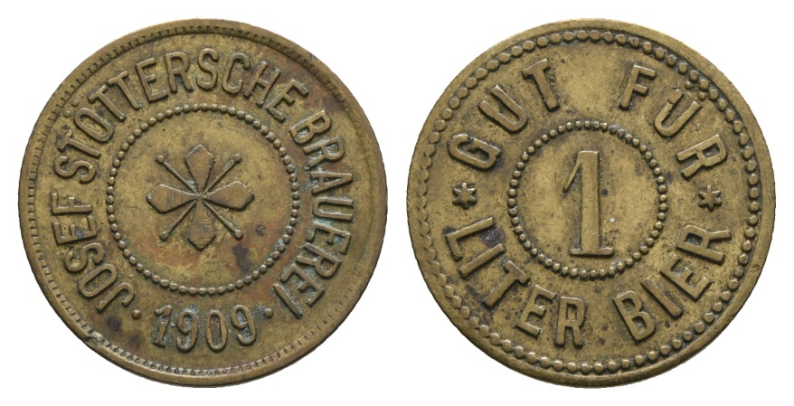  Bayern, Augsburg; Josef Stöttersche Brauerei 1909, Gut für 1 Liter Bier; Menzel 1003.1   