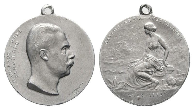  Österreich, Adria-Ausstellung Wien 1913; Alu-Medaille, gehenkelt, 2,09 g; Ø 25,3 mm   