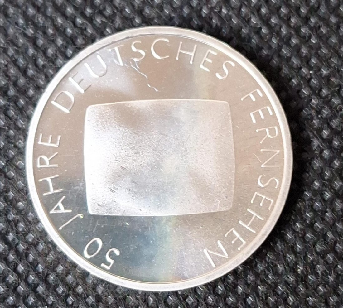  Silbermünze: BRD 10 Euro 2002 G, 50 Jahre Deutsches Fernsehen, Feingewicht 16,65 Gramm   