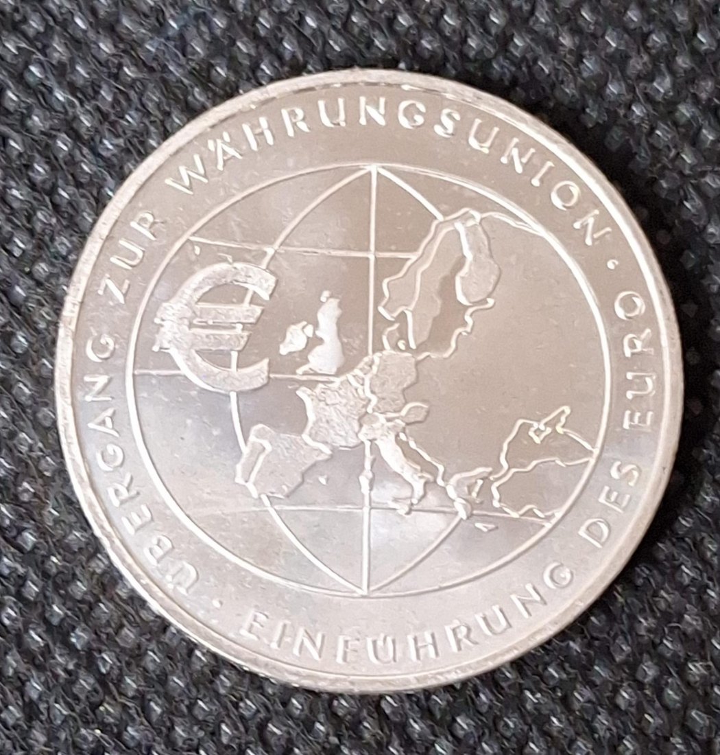  Silbermünze BRD: 10 Euro 2002 F, Währungsunion, Feingehalt 16,65 Gramm   