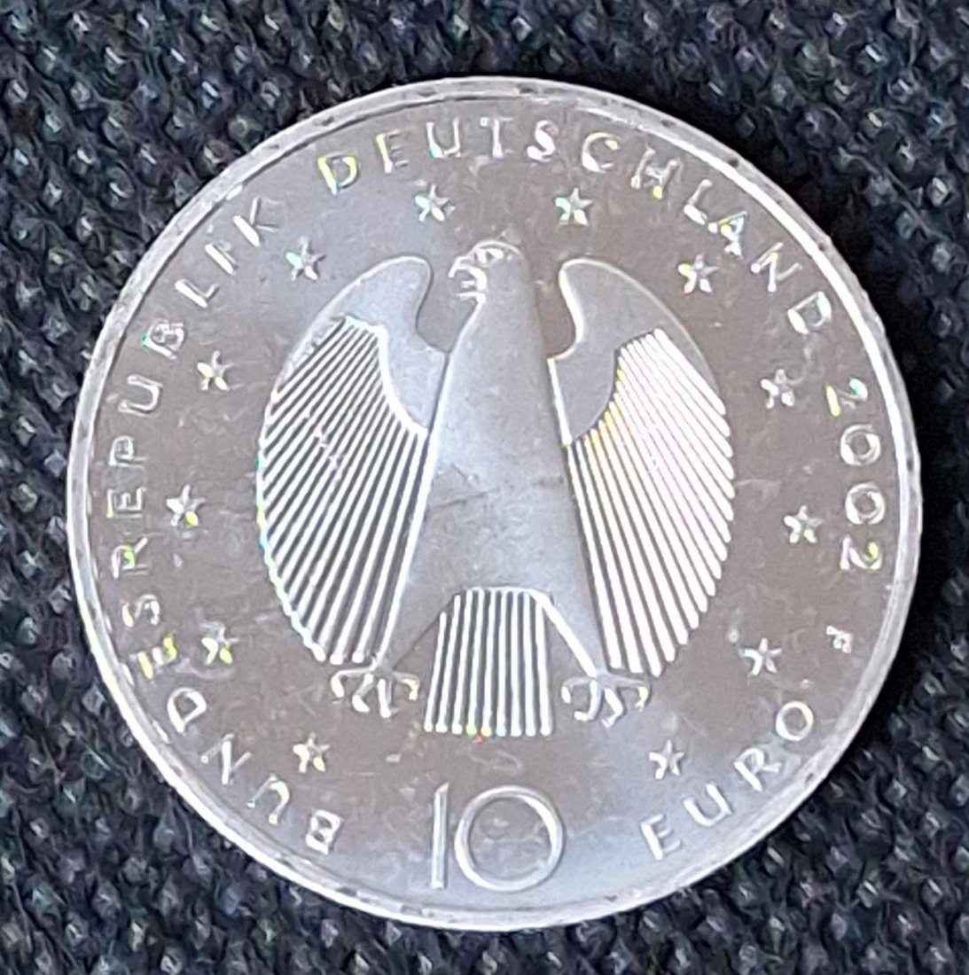  Silbermünze BRD: 10 Euro 2002 F, Währungsunion, Feingehalt 16,65 Gramm   