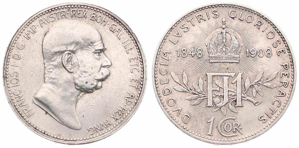  Austria, Empire, Franz Joseph I, 1 Corona Silver ND (1908)   