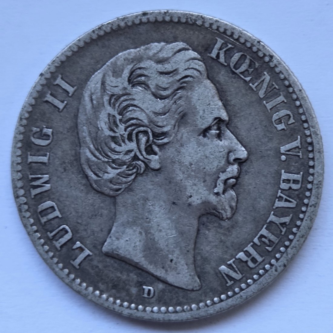  Kaiserreich: Bayern, 2 Mark Ludwig II. (Jaeger 41), 1876   