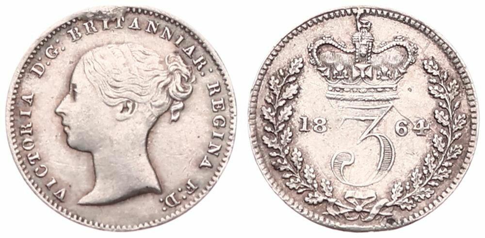  Great Britain, Kingdom, Victoria, 3 Pence Silver 1864   