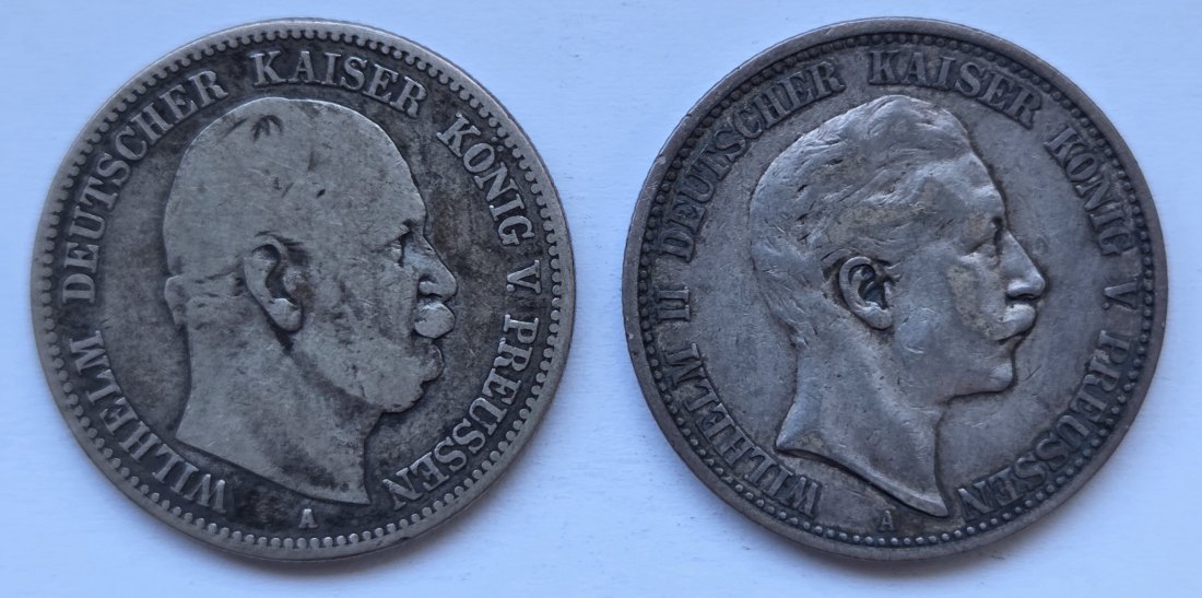  Kaiserreich: Preußen, 2 Mark Wilhelm I. + Wilhelm II. (1876 A + 1904)   