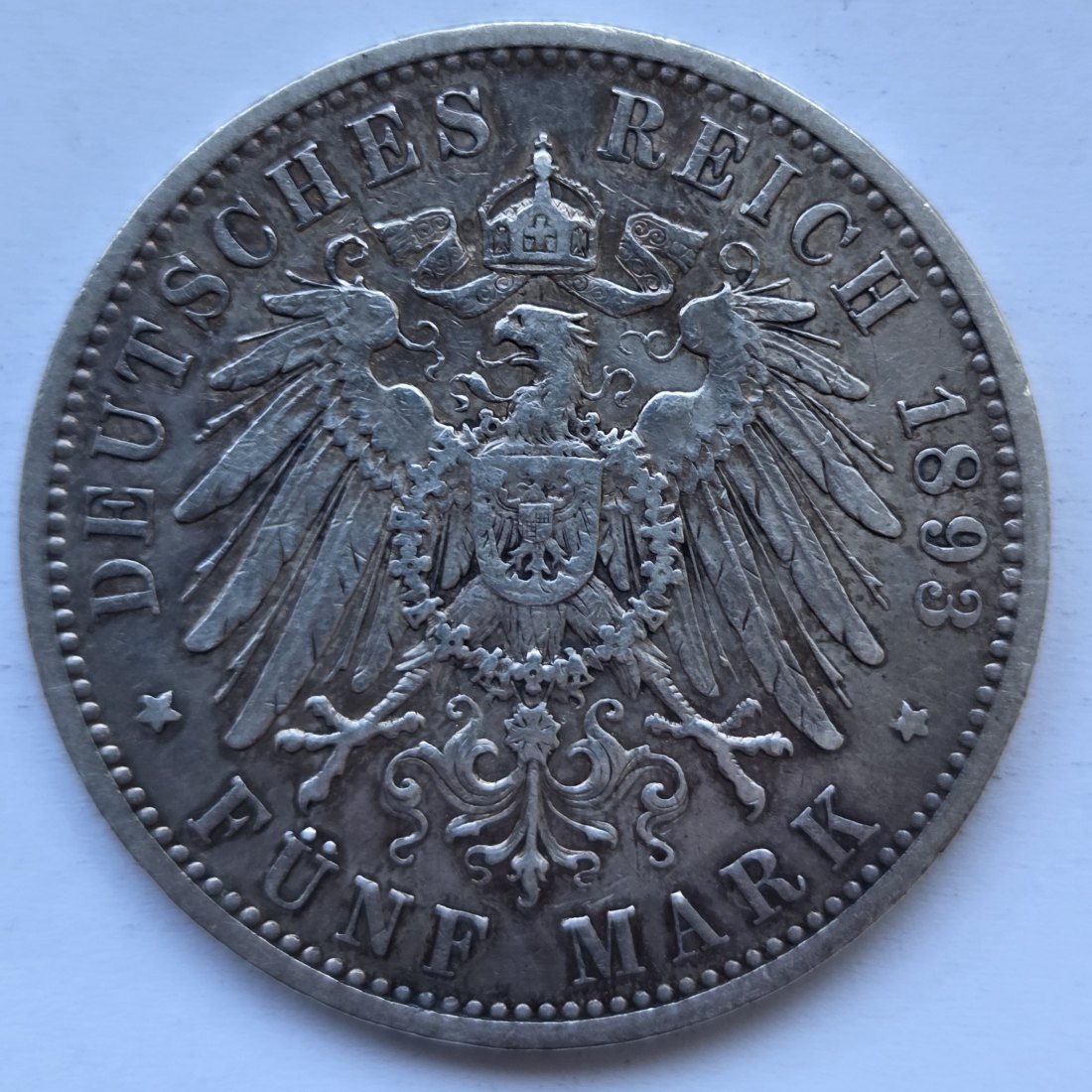  Kaiserreich: Preußen, 5 Mark Wilhelm II. (Jaeger 104), 1893   