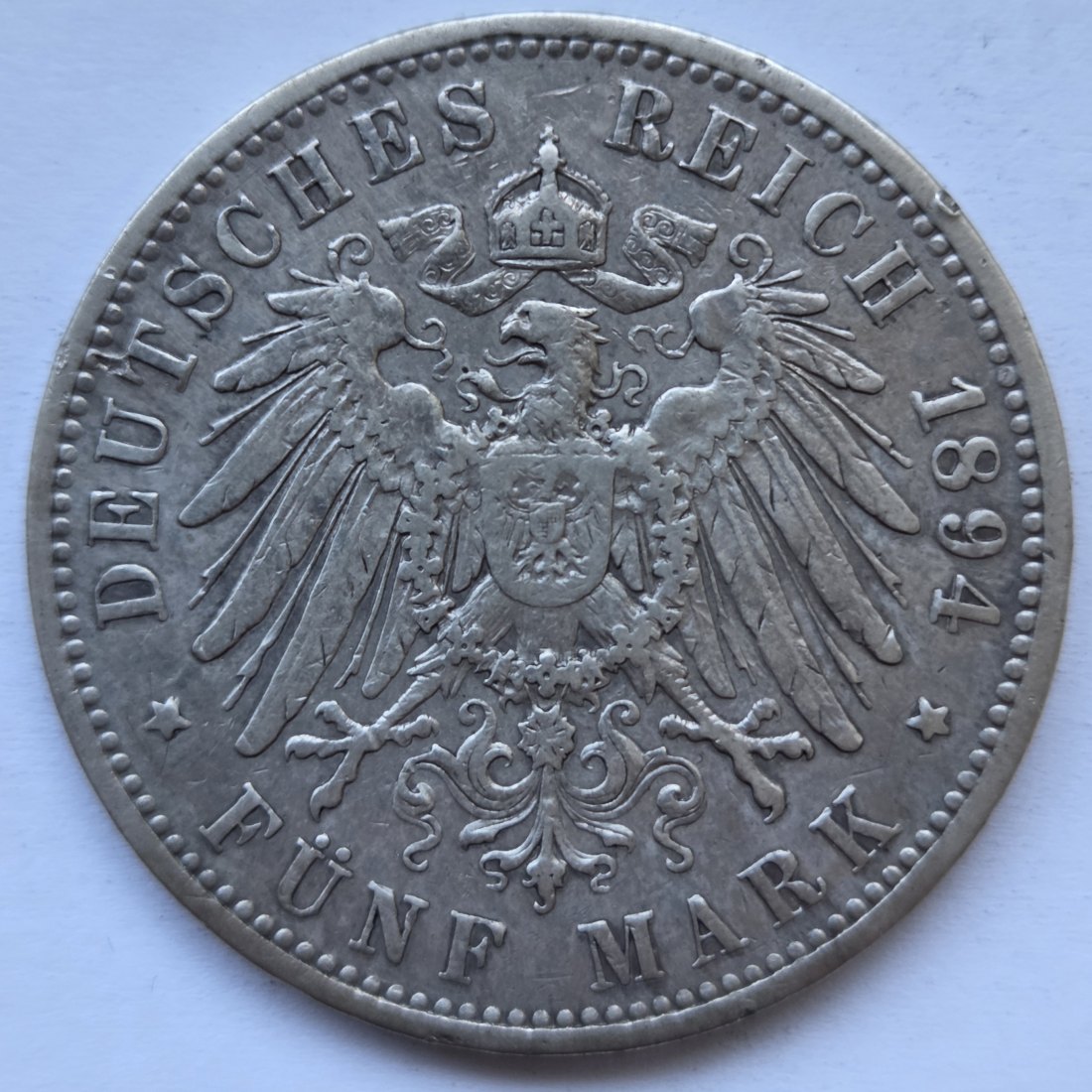  Kaiserreich: Preußen, 5 Mark Wilhelm II. (Jaeger 104), 1894   