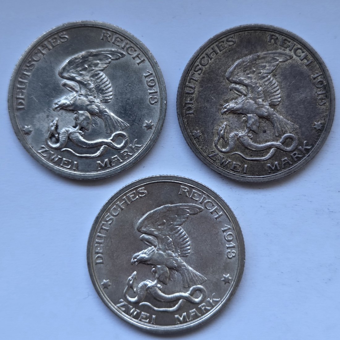  Kaiserreich: Preußen, 2 Mark Befreiungskriege 1913 (Jaeger 109), 3 Stück   