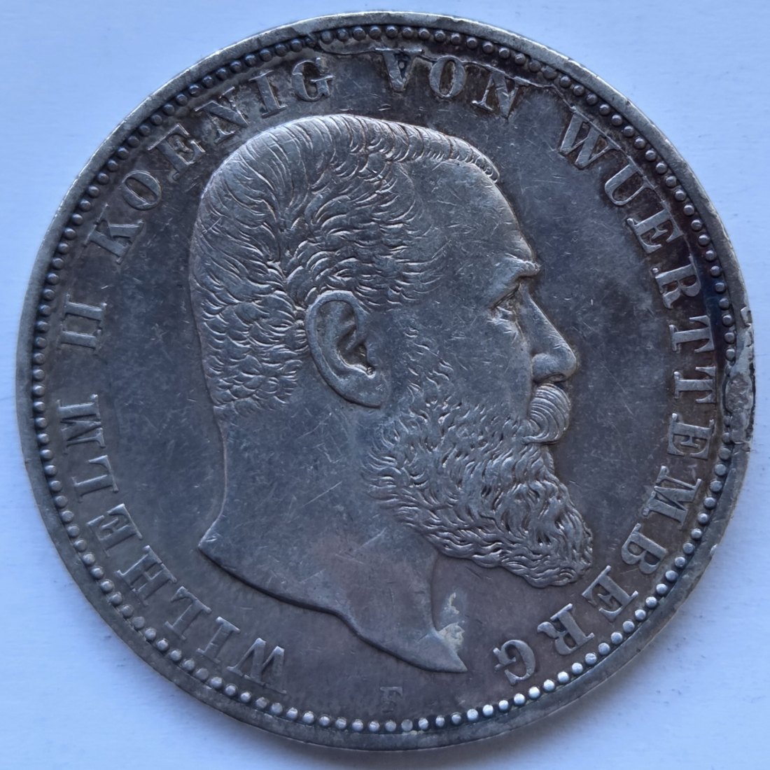  Kaiserreich: Württemberg, 5 Mark Wilhelm II. (Jaeger 176), 1908   