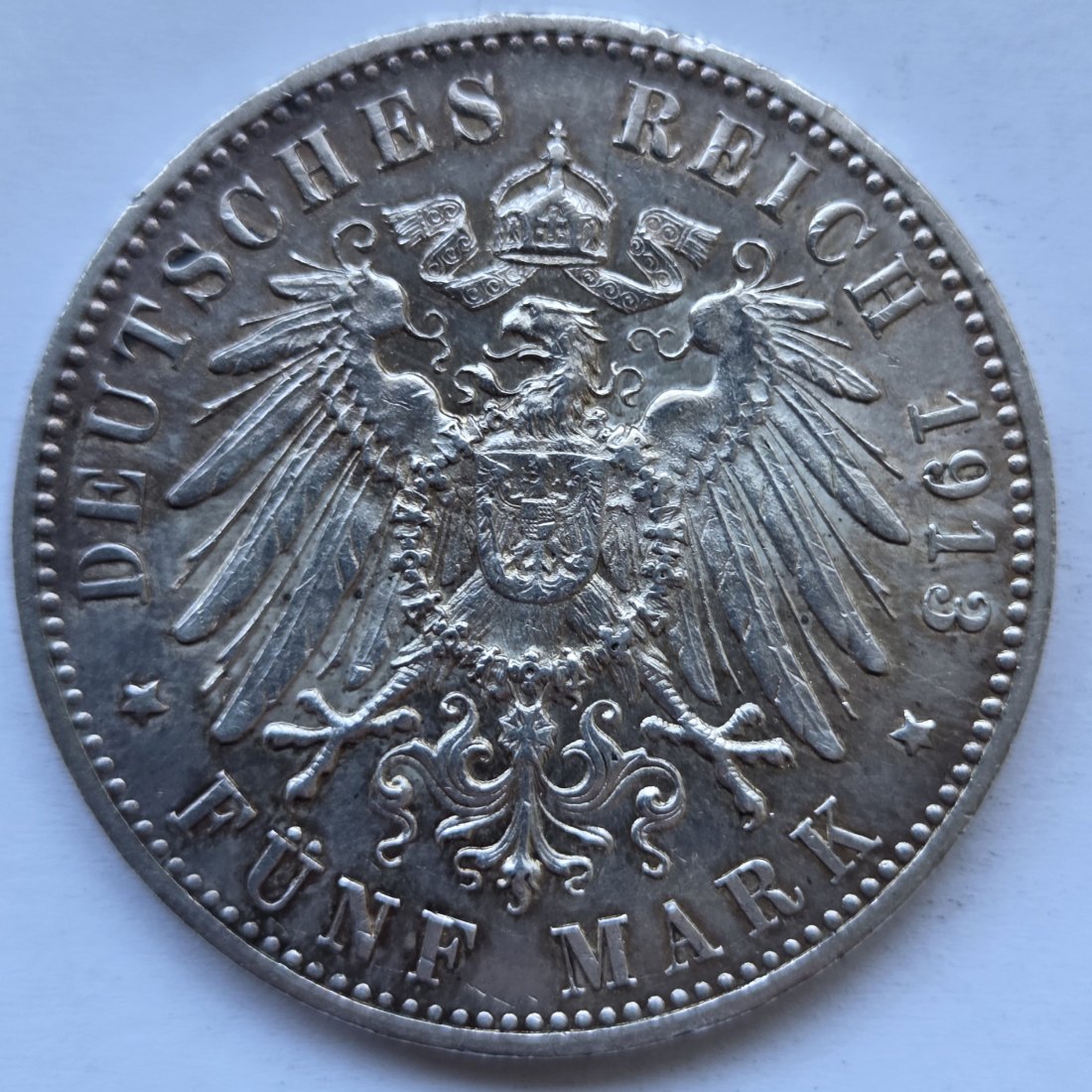  Kaiserreich: Württemberg, 5 Mark Wilhelm II. (Jaeger 176), 1913   