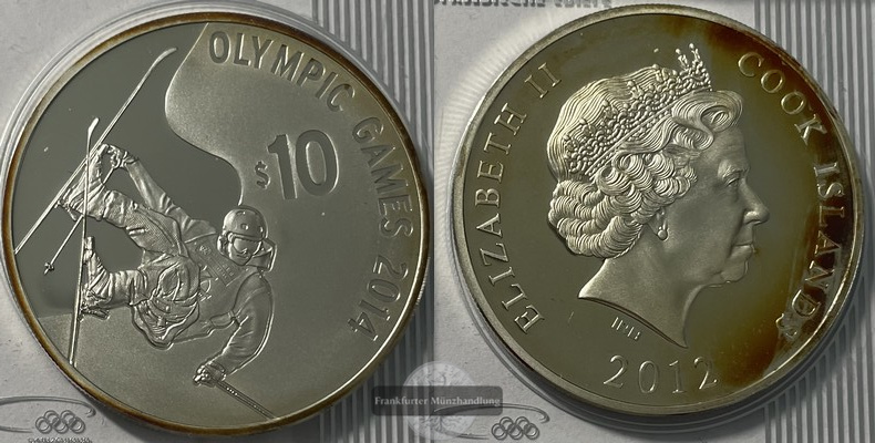  Cook Island  10 Dollar  2012 Olympiade in Sochi  FM-Frankfurt  Feinsilber: 26,16g   