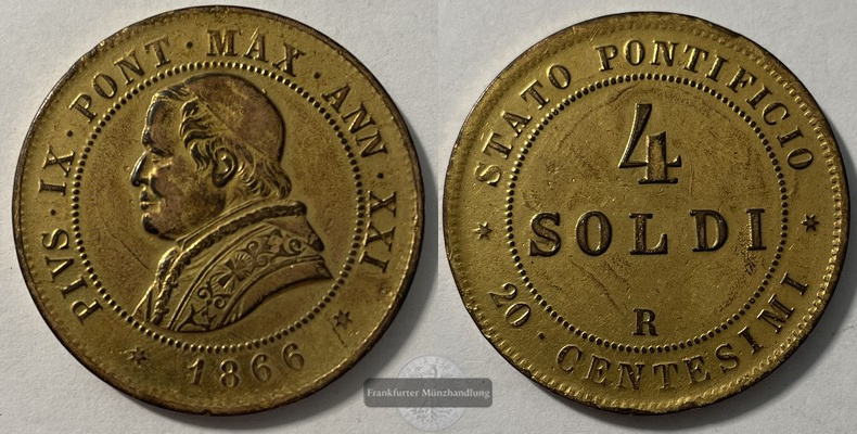  Vatikan  4 Soldi  1866 Papst PiusIX  FM-Frankfurt   