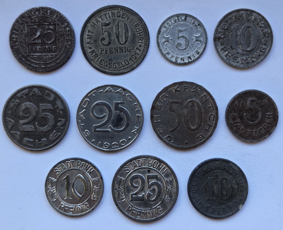  Notgeld: Elf verschiedene aus Nordrhein-Westfalen   