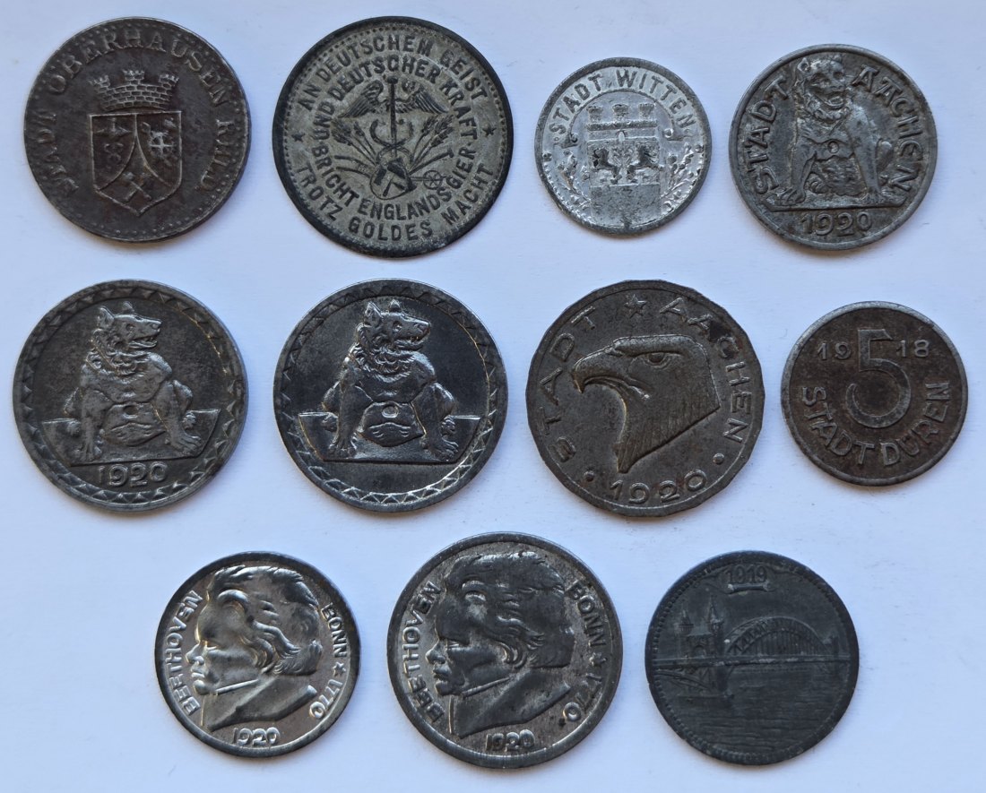  Notgeld: Elf verschiedene aus Nordrhein-Westfalen   