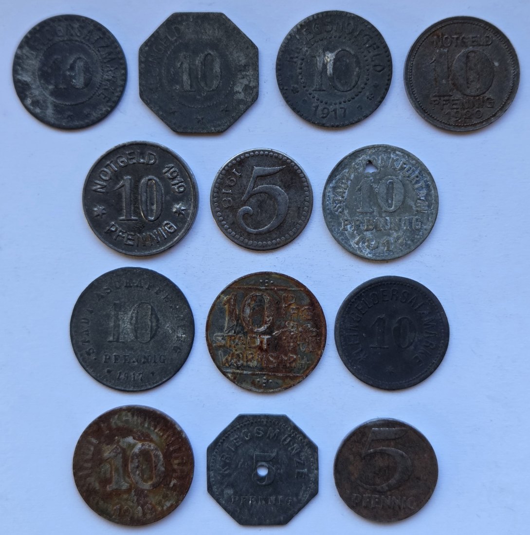  Notgeld: 13 verschiedene aus Südwestdeutschland   