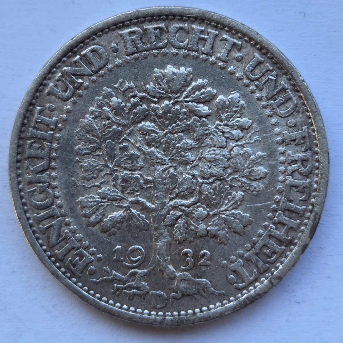  Weimarer Republik: 5 Mark Eichbaum (Jaeger 331), 1932 D   