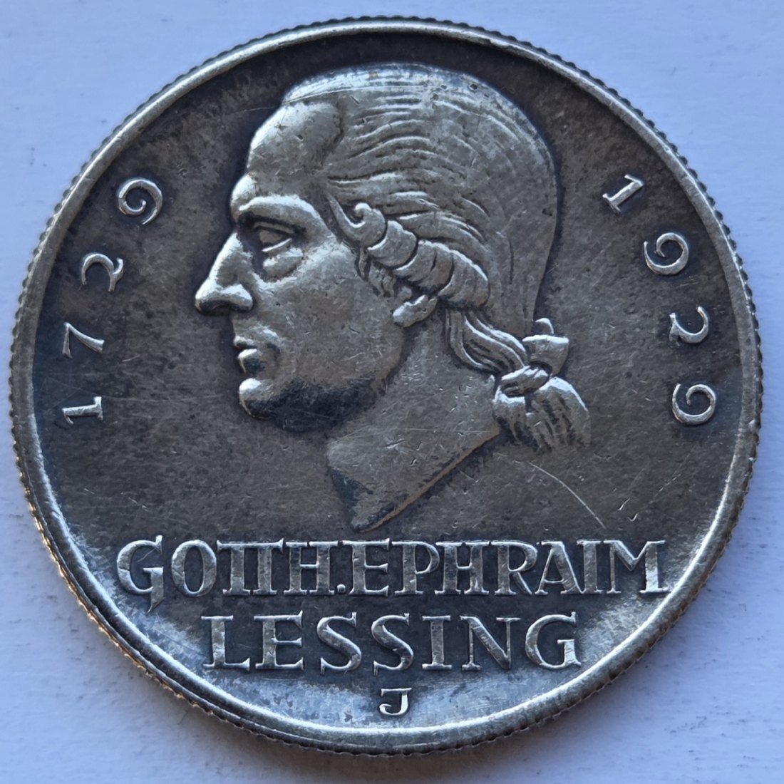  Weimarer Republik: 3 Mark Lessing (Jaeger 335), 1929 J   