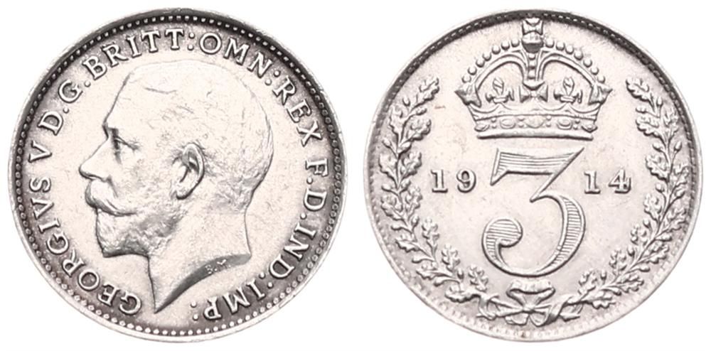  Great Britain, Kingdom, George V, 3 Pence Silver 1914   